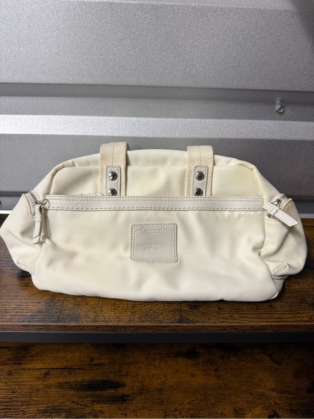 Coach Leatherware White Nylon Leather Trim Satchel Handbag Hampton / Soho series